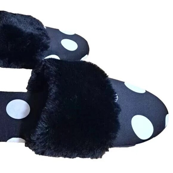 Victoria's Secret Signature Black with White Polka Dot Satin Slippers Sz M (7/8) - Picture 3 of 8